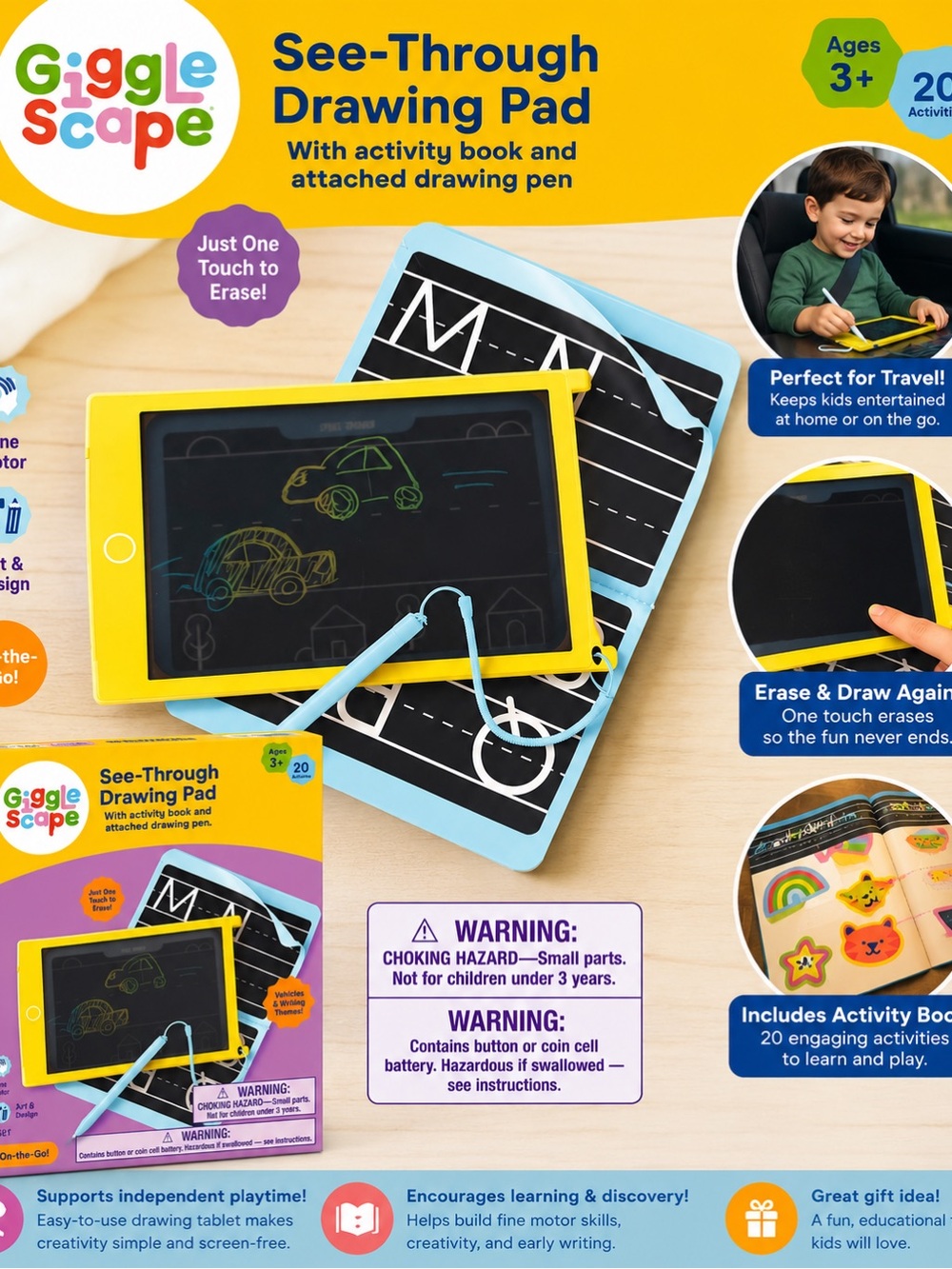 See-Through Drawing Pad — Yellow with Blue Pen